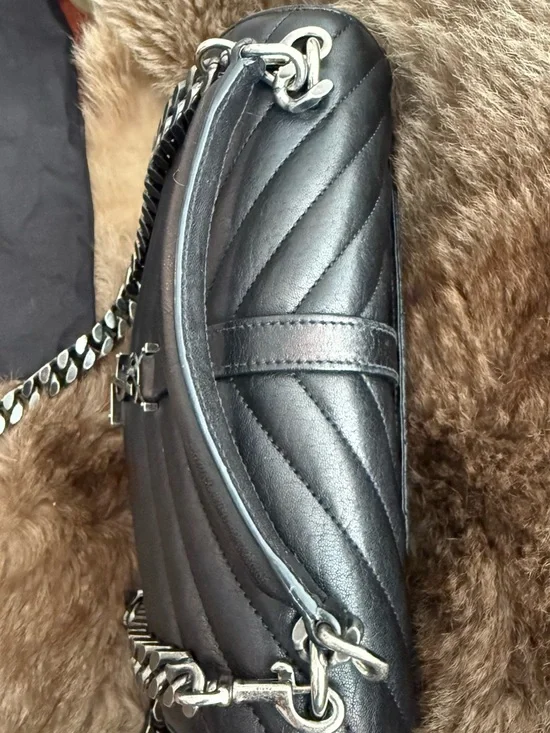 Saint Laurent Black Quilted Leather Shoulder Bag with Silver YSL Logo - Picture 3 of 12
